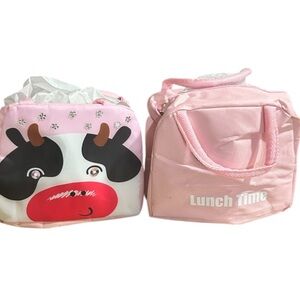 Pink and Black Cow Face Lunch Bag